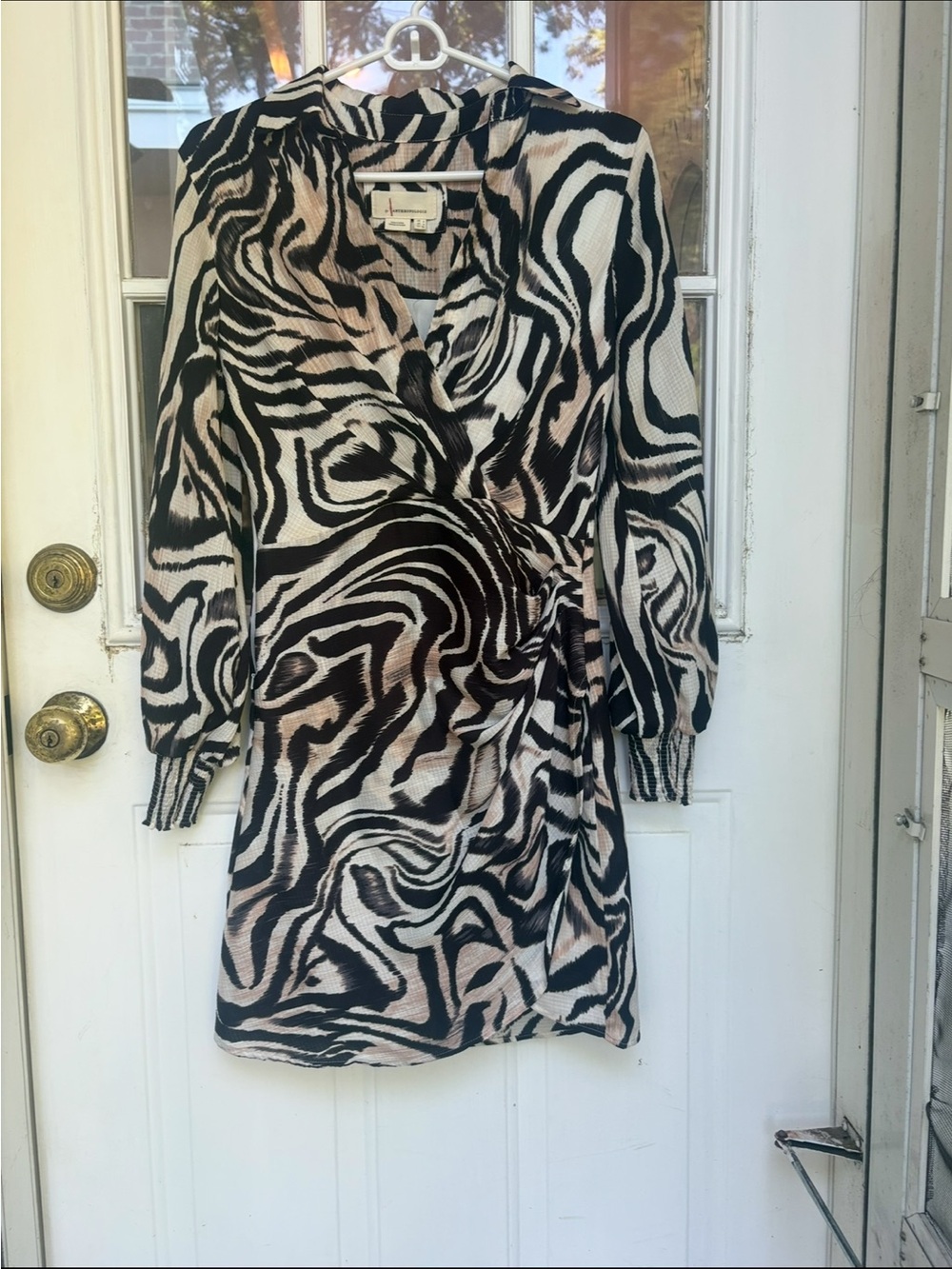 Anthropologie Zebra-Print Faux Wrap Mini Dress in Black & Cream